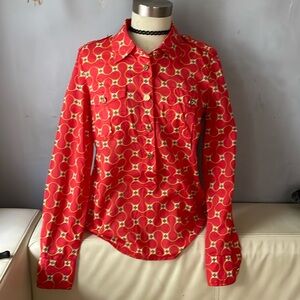 Tory Burch Logo Mark Print Half Button down Shirt 6
